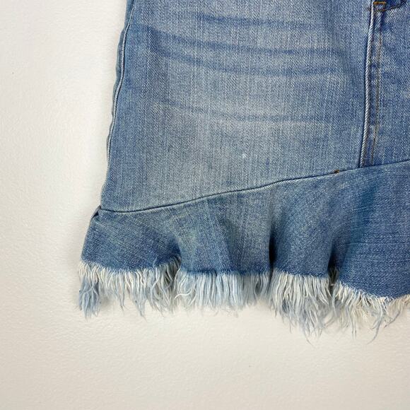 Blank NYC Frayed Hem Mini Skirt Denim Ruffle Raw Hem Asymmetrical Jean Skirt 26 - Picture 5 of 14